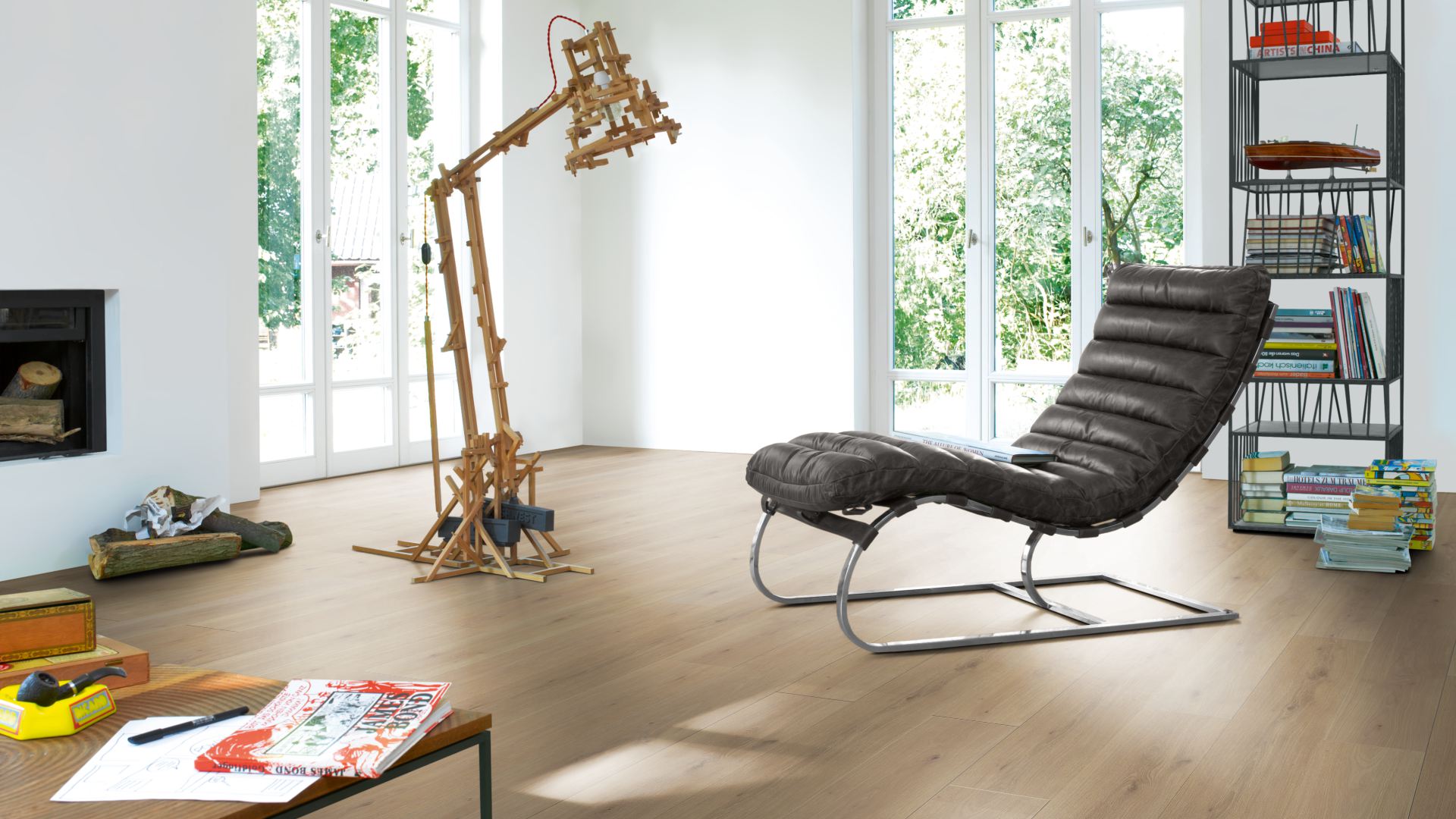 Ламинат Parador Classic 1050V Дуб Яркий натуральный 1730463 1285×194×8 фото в интерьере